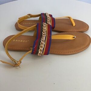 BambooT-Strap Sandals Vibrant Blue, Red, Green and Yellow, ethnic Women's size 7
